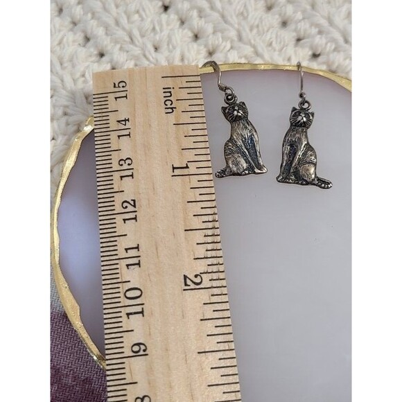 Sterling Silver Cat Earrings 925 Dangle Hook Animal Jewelry for Pet Lovers - Picture 4 of 6